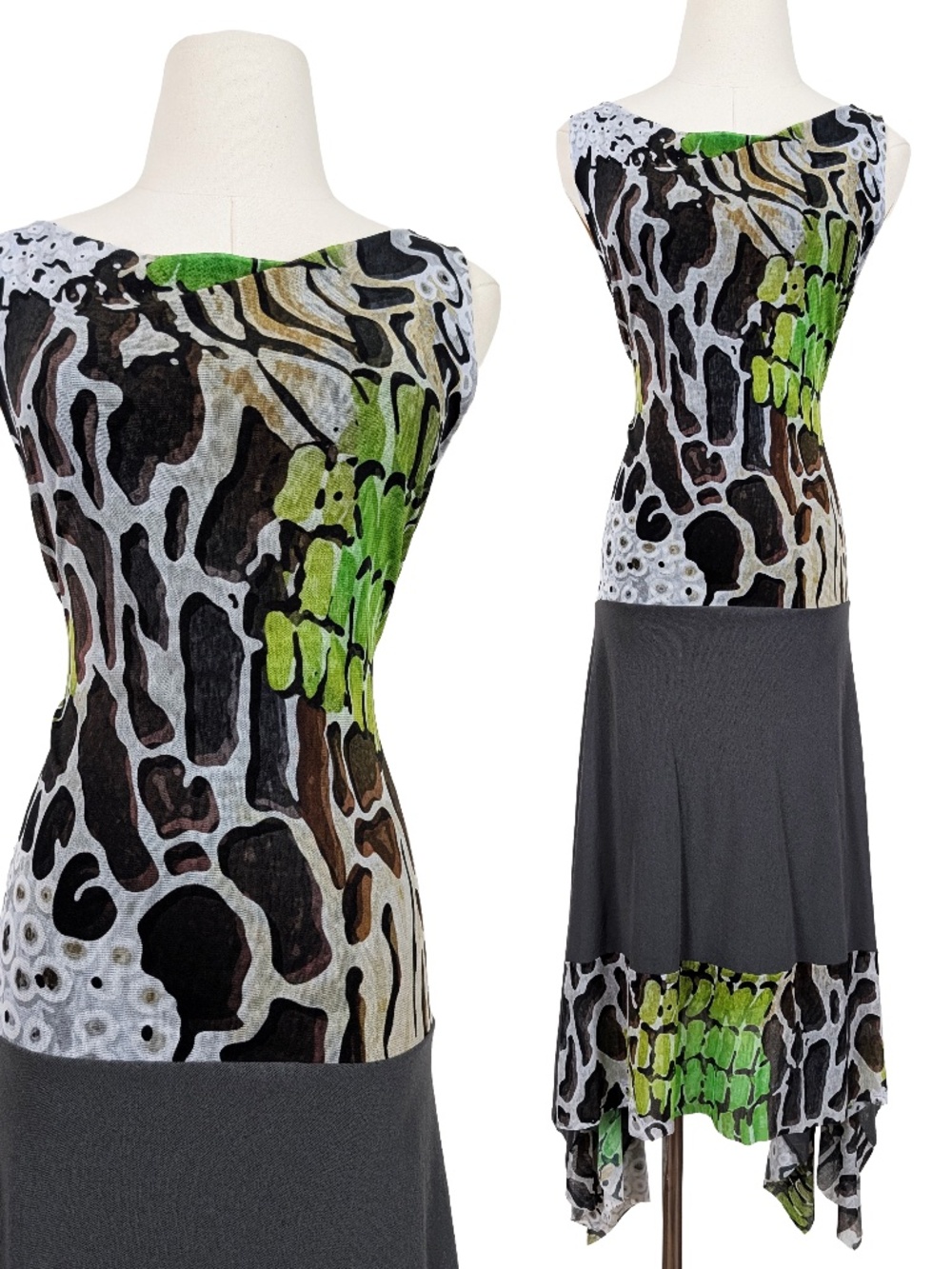 Petit Pois by Viviana G. Asymmetrical Midi Dress Size Large Animal Print Formal